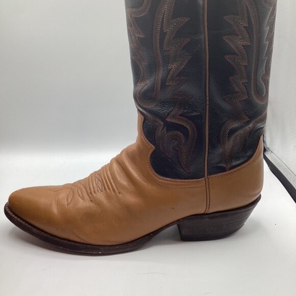 Justin Leather Boots Mens 9.5D Style20794 USA Vintage 1970\'s-1980\'s Tan &‎ Black main image 5